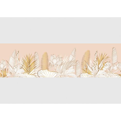 Frise auto-collante feuilles de palmier et fleurs blanches et dorées (1/5)