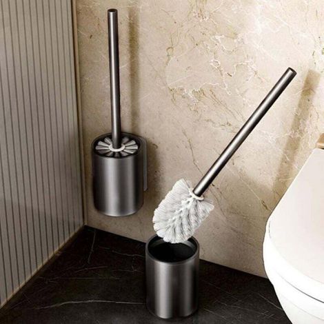 1 Ensemble brosse WC et déboucheur,Acier inoxydable,Tête lavable,Base stable,Salle de bain (1/4)