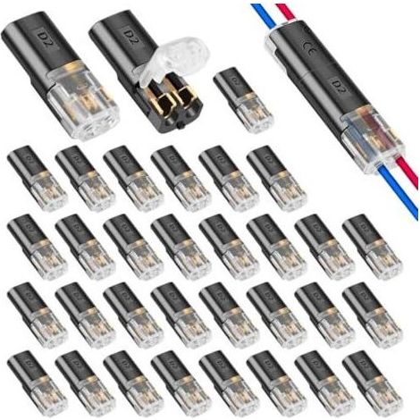 50 Pièces Connecteur Electrique 2 Broches, 12V Etanche Fils Raccord Rapide Sans Soudure pour Câble 18‑22 AWG Pour LED Auto, Camions et Bricolage Rxtérieur, Connexion Fiable Enfichable - (1/5)