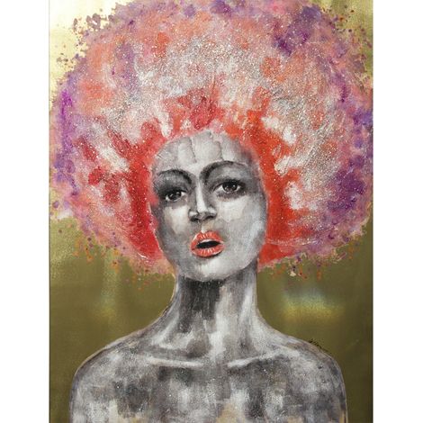 Tableau peinture femme afro 70s rose violet 120x90 cm - PINK AFRO (1/3)