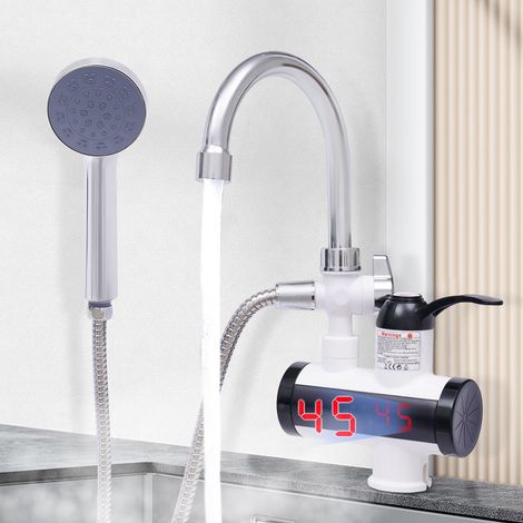 Robinet électrique 3300W - 30-60°C - Affichage LED - 360° - Inox + ABS - Pour cuisine, salle de bain - Noir (1/5)