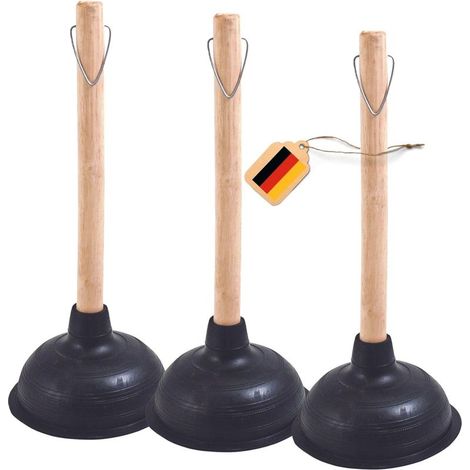 3 pièces déboucheur 140 mm Ø ventouse déboucheur WC avec manche en bois déboucheur WC d'un diamètre de 14,5 cm IDÉAL comme déboucheur pour