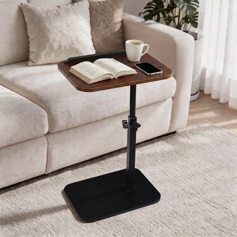 Table D'appoint Forme C Hauteur Réglable(45-80cm), 360° Pivotant 180° Basculant Bout de Canapé avec Fente pour Lit Baignoire, Table D'appoint Café pour Salon Chambre, Petite Espace, Marron (1/5)