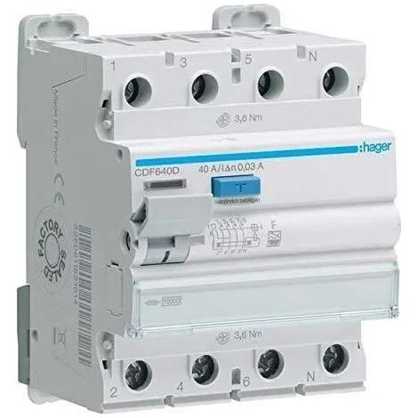 Hager Commutateur différentiel 4 pôles blanc 40A 30mA
