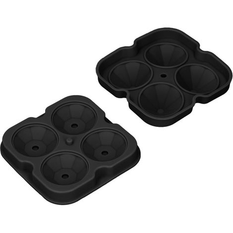 Moules à glaçons réutilisables en silicone souple, résistants à des températures de -40 °C à 215 °C, antiadhésifs, 4 bacs à glaçons avec couvercle amovible, pour cocktails au whisky, noir. (1/5)