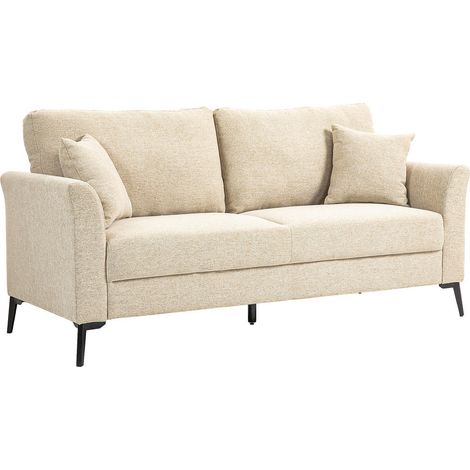 Aspect lin élégant canapé 2 places beige coussins déhoussables pieds métal pour salon et bureau 179x80x89 cm (1/5)