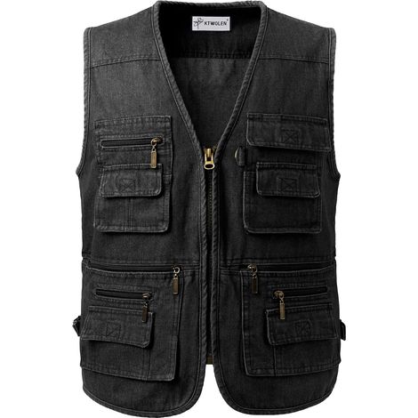 Men's Denim Vest Heavy Weight Vintage Work Denim Vest Sleeveless Multi Pockets Motorcycle Vest (1/5)