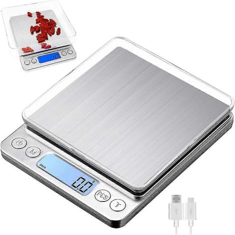 Digitale Küchenwaage mit USB-Ladefunktion, digitale Waage 0,1 g/3 kg (1/2)