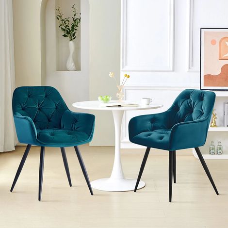 AINPECCA Dining Chairs Velvet Padded Seat Metal Legs Kitchen Chair Home Office(Teal,2PCS) (1/5)