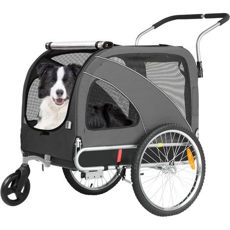 FIXIMASTER Remorque Vélo et Poussette pour Chien 2 en 1 (Taille XL), Pliable avec Frein et Réflecteurs, Charge Max 40kg - Gris