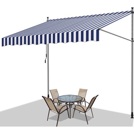 Wolketon Markise Klemmmarkise Balkonmarkise Blau Weiß mit Handkurbel ohne Bohren Sonnenschutz UV-Schutz und wasserfestund höhenverstellbar 300cm