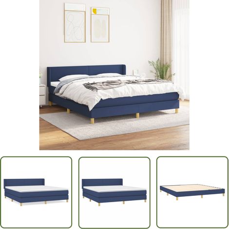 The Living Store Sommier à lattes de lit avec matelas Bleu 160x200 cm Tissu - Lit Plateforme - Lit Double - Matelas Ressorts Ensachés - Literie - Chambre À Coucher (1/5)
