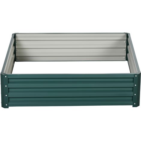 Carré potager de jardin tôle d'acier ondulée 120 x 120 x 30 cm vert foncé (1/5)