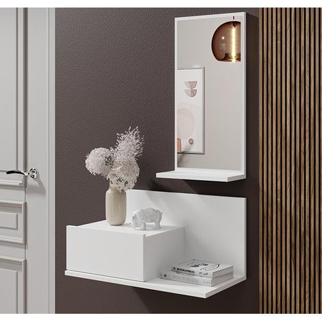 Flurmöbel mit Spiegel Garderobenset Dielenmöbel Hängend Wandschrank 1 Schublade Wandgarderobe Korridormöbel 60x85,5x30cm Weiss Modell Isabela
