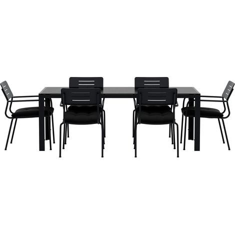 Break Gartenset Tisch 90x200 cm schwarz 6 Stühle schwarz. (1/4)