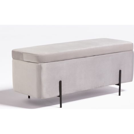 Sklum – Banc en velours 110 cm – Rangement intégré – Design élégant avec pieds en métal – Hauteur 50 cm – Couleur gris clair