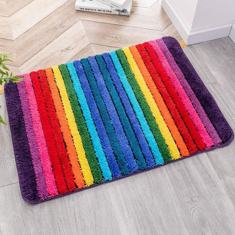 Tapis de salle de bain de couleur arc-en-ciel, super doux, absorbant, en microfibre, avec envers antidérapant, lavable en machine, 48,3 x 68,6 cm (1/5)