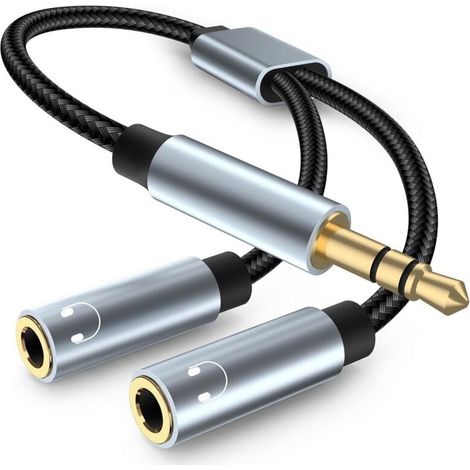 Adaptateur Jack Audio Stéréo,3,5mm stéréo Jack câble Adaptateur Casque,Jack Splitter Compatible avec Casque,Tablette,PC(2pcs,Gris) (1/5)