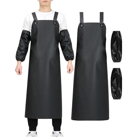 Tablier de cuisine, tablier de barbecue résistant à l'huile pour hommes et femmes, tablier en PVC, noir - 110 x 80 cm