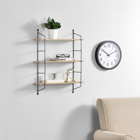 Estantería de pared Ösel con 3 estantes estructura de acero 64 x 48 x 15 cm - Efecto madera [en.casa] (1/5)