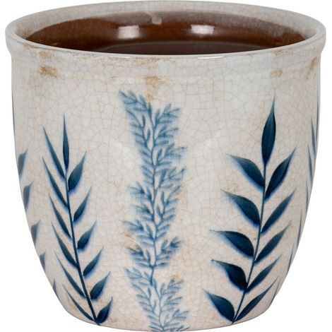 Small Blue Flora Planter Pot - Ceramic - L16 x W16 x H14 cm - White