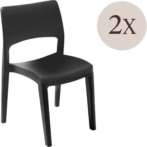 Dmora - Conjunto de 2 sillas de exterior Tropea, Asiento de jardín, Para interior o exterior, Apilable, Fabricado en Italia, 50x51 h82 cm, Antracita