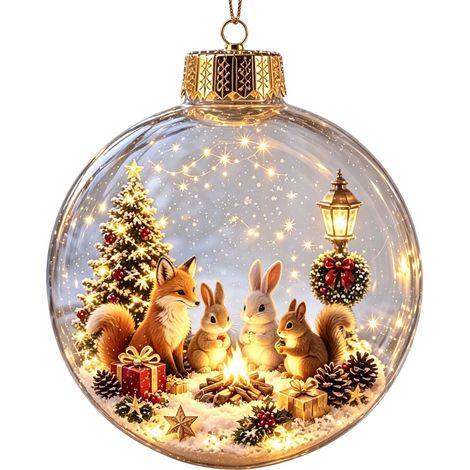Boule de Noël en cristal acrylique transparent, décoration lumineuse suspendue en forme de lapin endormi, style américain, pendentif pour sapin de Noël avec animaux de compagnie. (1/5)