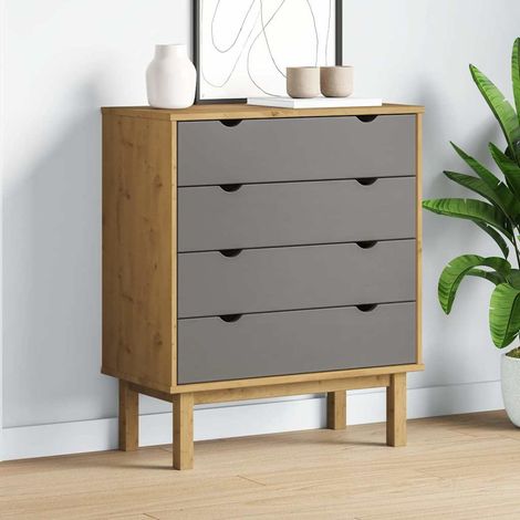 Commode à 4 tiroirs en pin massif marron et gris 76,5 x 39,5 x 90 cm - PANGIVO (1/5)