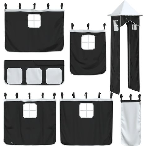 vidaxl Vorhänge für Hochbett schwarz Polyester mit Turm