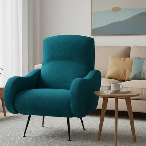 Poltrona Lasnigo, Poltroncina Braccioli, Peso Supportato 90 kg Made in Italy, Materiale Struttura in Legno, 70x100x98h cm Azzurro (1/5)