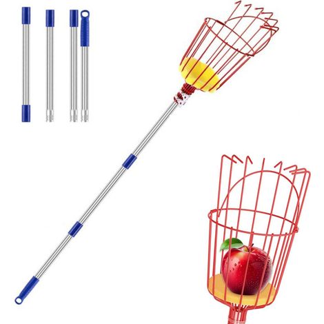 Cueille-Fruits Télescopique 5,6m, Perche de Cueillette Extensible en Acier Inoxydable, Outil de Jardin avec Panier de Récolte - Ramasse-Fruits