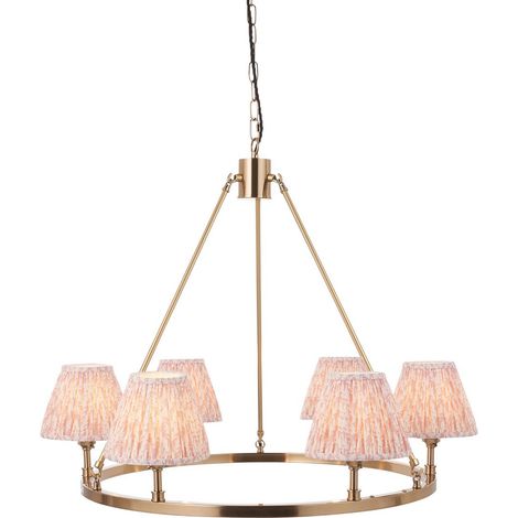 Endon Chester Suspension en laiton vieilli brossé avec abat-jour en tissu feuille couleur pêche 16 cm 6 x B22