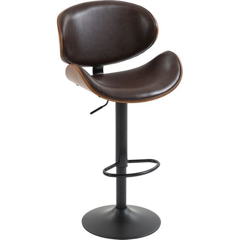 Lot de 2 Barhocker drehbar und höhenverstellbar, mit ergonomischer Rückenlehne, Fußstütze, PU Leather, Braun (1/5)