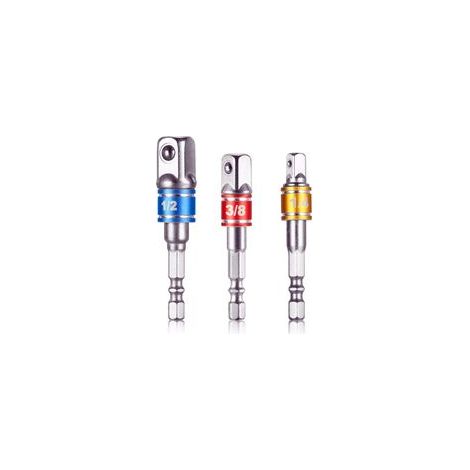 Adattatore/prolunga per bussole a impatto, trasforma il tuo trapano a batteria in un avvitatore a bussola ad alta velocità, set di 3 punte esagonali da 1/4", 3/8" e 1/2", attacco quadro a batteria con