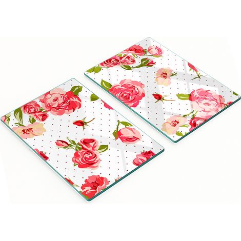 Juego de tablas de cocina de vidrio templado con diseño de rosas, 2 x 40 x 52 cm. (1/5)