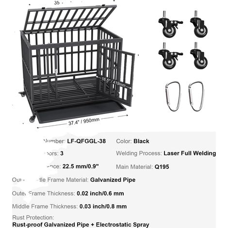 Caisse pour chien robuste, design à 3 portes, roues verrouillables, plateau amovible (1/2)