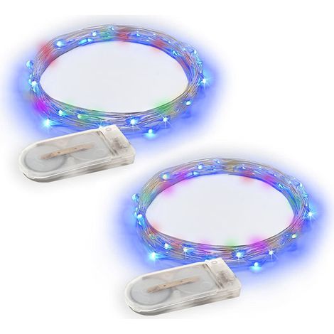 Lot de 2 guirlandes lumineuses de 2 m (6,5 pi) avec 20 LED, fonctionnant sur piles, pour terrasse, chambre, décorations de fêtes, etc. (1/5)