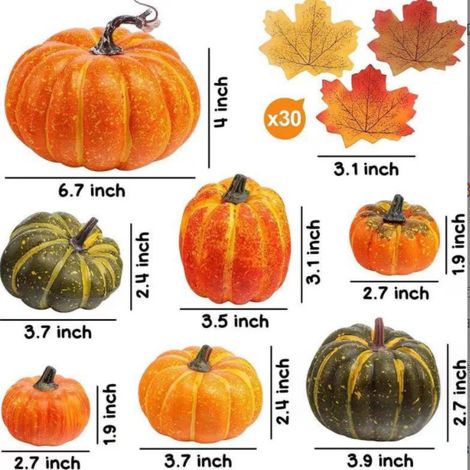 Künstlicher Halloween-Kürbis, weiß-gelbes Kürbisdesign, Deko-Zubehör für Ernte- und Weihnachtszeit, 37-teiliges Set