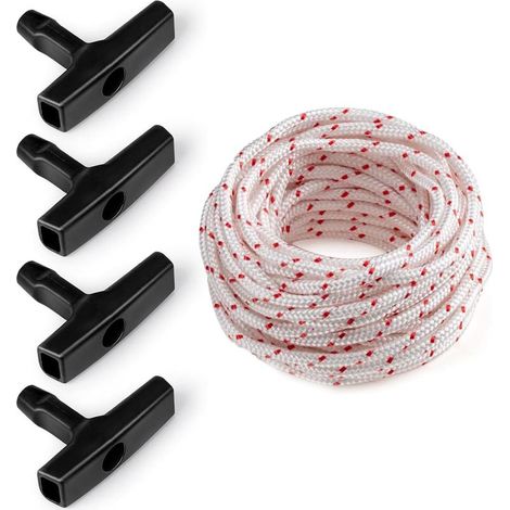 10 Mètres de Corde de Démarrage pour Tondeuse à Gazon, 4 Poignées de Démarrage pour Tondeuses à Gazon, Débroussailleuses, Tronçonneuses de Moteur (1/5)