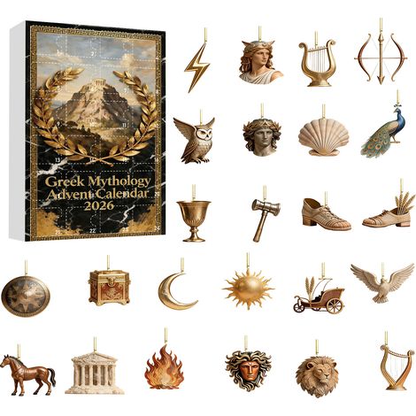 Griechischer Adventskalender 2026 – 24 flache 2D-Acryl-Dekorationsfiguren mit klassischen mythologischen Symbolen – Weihnachtskalender mit Countdown bis Weihnachten – einzigartiges Geschenk für Mythol (1/5)
