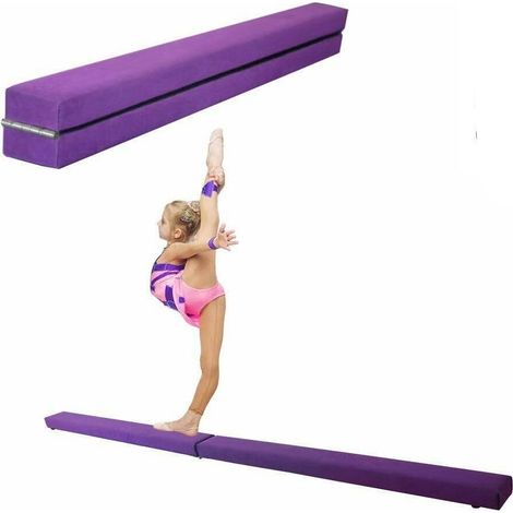 Poutre gymnastique pliable Briques de yoga poutre d'équilibre antidérapante 2,1 m pour Enfants Débutants et Gymnastes Professionnels en Faux suède daim 210x10x6,5cm Violet