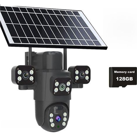 Caméra Solaire PTZ WiFi 6MP, Trois objectifs, Trois écrans, Suivi Automatique, caméras IP 4G extérieures, Protection de sécurité, vidéosurveillance(4G Cam Add 128G) (1/5)