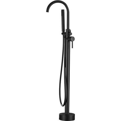 HOME DELUXE - Design Standarmatur - MOON Matt Schwarz - Höhe: 115 cm, inkl. Handbrause I freistehende Armatur Wannenbrause Wanneneinlass  Standarmatur Freistehend Wannenarmatur Wasserfallauslauf