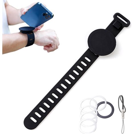Noir Support Telephone Magnetique, Support TéLéphone Magnétique avec des Bretelles Réglables, Convient pour Salle De Sport, Poussette, Poignet, Chariot De Courses, VéLo d'exercice (1/5)