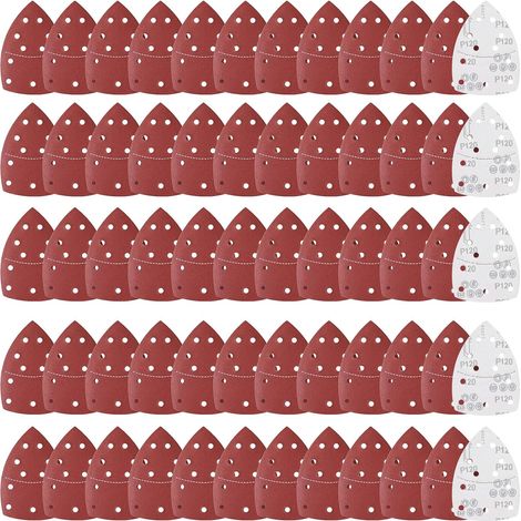 60 Feuilles abrasives, Grain 120, Oxyde d'aluminium, 11 trous, Pour ponceuse triangulaire