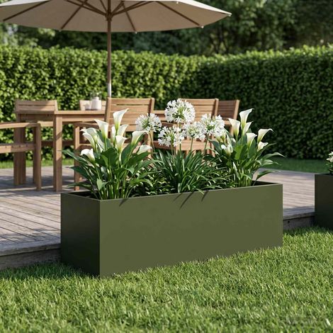 vidaXL Macetero de Jardín Verde oliva 80 x 30 x 30 cm (1/5)