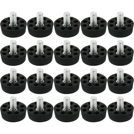20 piedini regolabili per mobili, piedini regolabili, cuscinetti per mobili, gambe di tavoli, basi di sedie, protezioni per pavimenti, 8 fori, neri, filettatura maschio M8 (1/4)