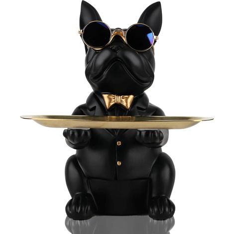 Statue de Plateau de Rangement de Table de Bouledogue Noir en résine, Tirelire de Sculpture de Bouledogue, clés, Bonbons, Plateau de Rangement de Petits Objets pour la décoration intérieure (1/5)