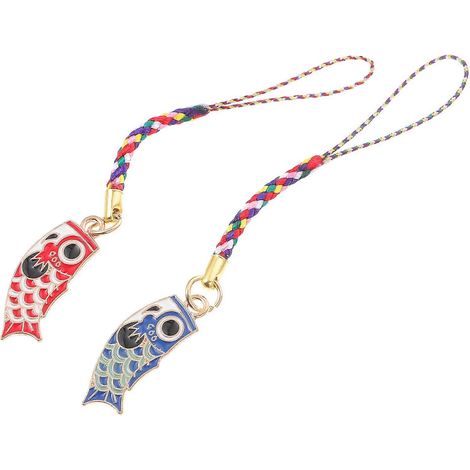Lot de 2 breloques japonaises en forme de carpe à suspendre, pour téléphone ou sac. (1/5)