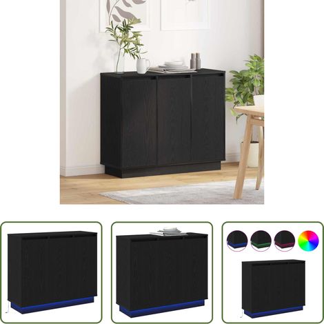 Buffet bois - Buffet LED Chêne noir 90 x 32 x 75 cm Bois d'ingénierie (1/5)